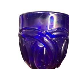 Vintage Set 5 Cobalt Blue Glass Double Ring Water Wine Goblets LG Wright 6″ Tall