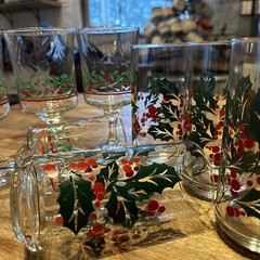 Gibson INDIANA Glass Holly & Berries Christmas Tumblers Holiday Set Of 8 Vintage