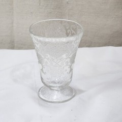 Vintage Hazel Atlas Crystal Depression Glass Florentine No 2 Footed Tumbler 4″