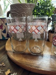 4 MCM Libbey Home Sweet Home Tumblers Country House Glasses Blue Red(maroon)