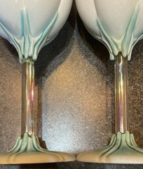 2 Newman Ceramic Works Tulip Wine Goblets Unused Lovely Cream and Green Signed