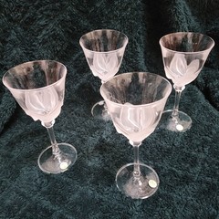 Cristal D’Arques J.G. Durand 4 Frosted Tulip Wine Glasses 7.25″ France VTG MINT