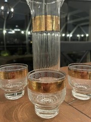 Signed Vintage Culver Tyrol 22k Gold Pitcher & S/3 Footed Cordial Glasses MCM