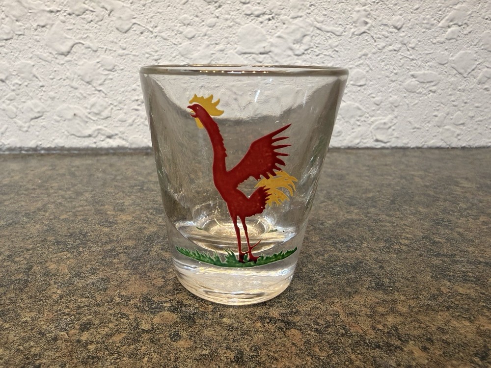 Federal Glass Crowing Red Rooster Shot Glass Vintage MCM