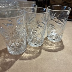 4 Vintage Anchor Hocking Prescut Clear 3-1/2” Flared Oatmeal Flat Juice Glass