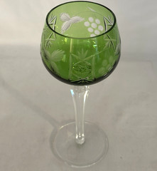 BOHEMIAN CZECH GREEN CUT TO CLEAR CRYSTAL 8″ WINE GLASS – SET OF 6