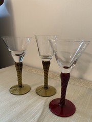 Vintage Blown Glass Amber/Red/ Twisted Stems Aperitif Cordial Glass 5.25” Set 3