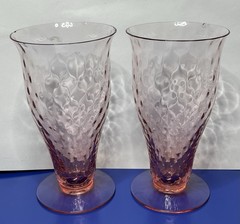 Qty 2 •Water Goblets Glasses 6-1/4”, Fry Co. Fry1-4 Pink Diamond Optic VTG READ