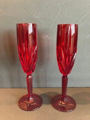 Waterford Marquis Brookside Red Crystal Champagne Flute Perfect! Set of 2 No Box