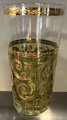 Vtg Culver MCM Baroque High Ball Tumblers 22K Gold 5 Scroll Olive Green 5.5″