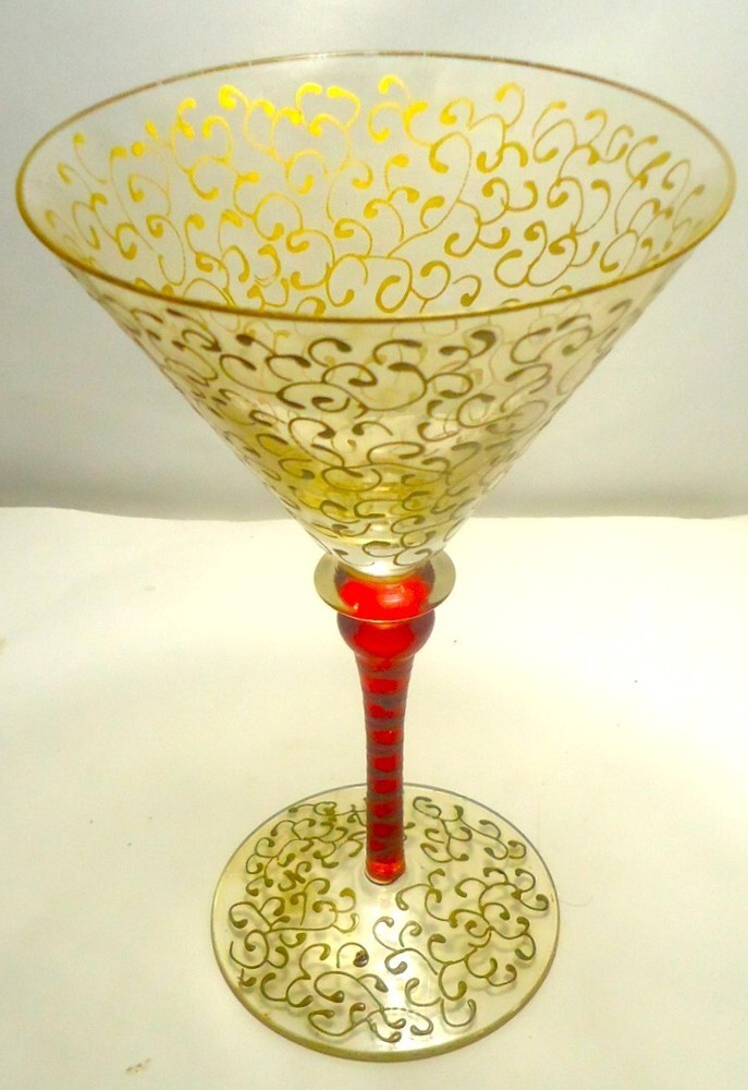 Venetian Glass Champagne Ruby Stem w/ Gold Thread + Outer Gold Design.8″h: Fine!