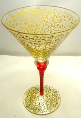 Venetian Glass Champagne Ruby Stem w/ Gold Thread + Outer Gold Design.8″h: Fine!