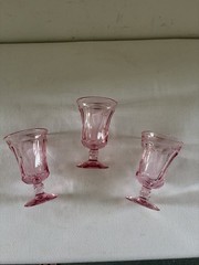 Nice Set of 3 Fostoria Jamestown Pink Champagne 4 7/8” Wine-Juice Glass Goblets