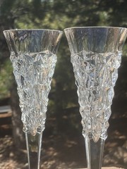 Jihlava Glassworks Bohemia Set/2 Glacier Brutalist Crystal Champagne Flutes 8”