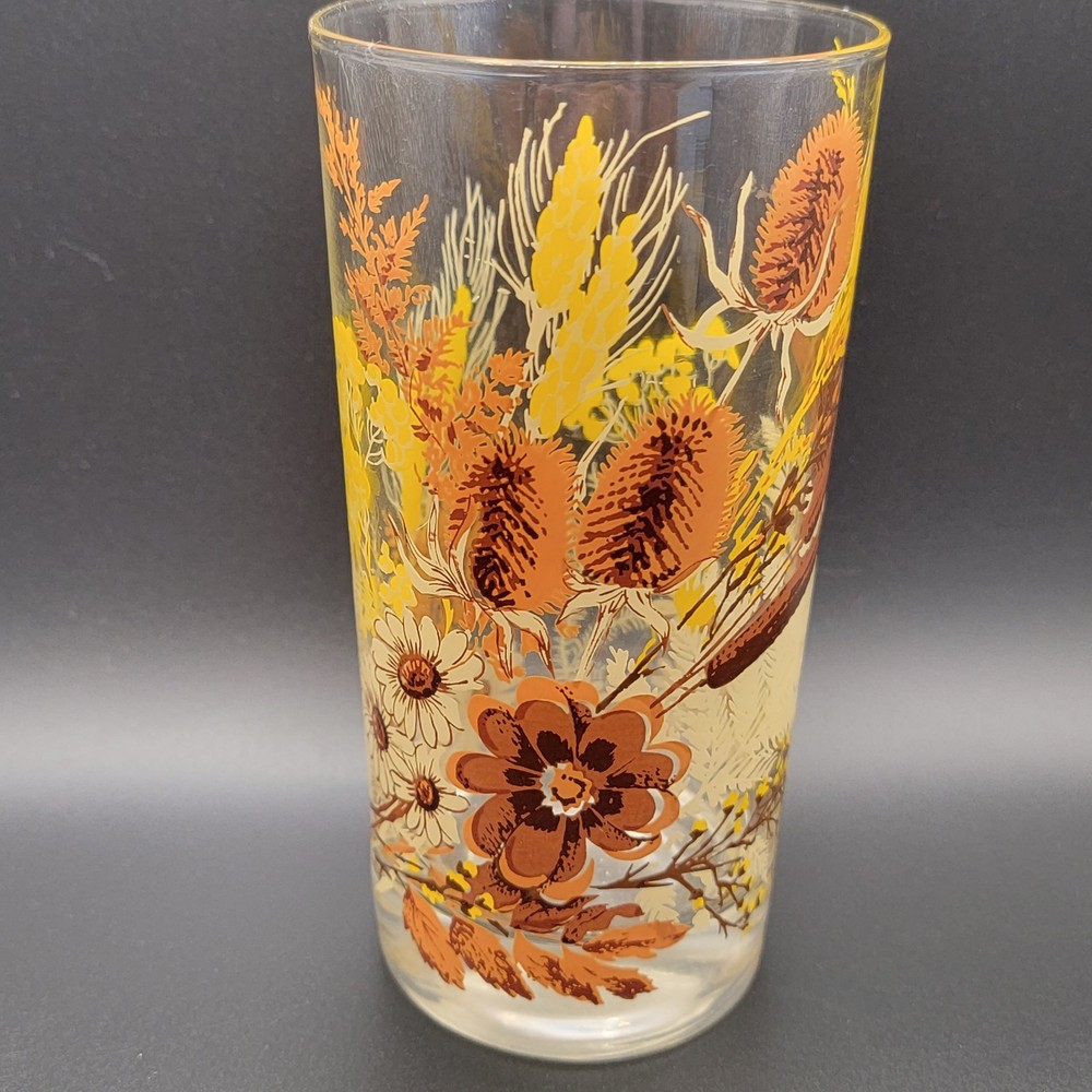 Brown And Yellow Floral Glass Vintage 5.5 inches