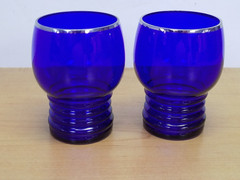 Pair of Imperial Shaeffer Ritz Blue Cobalt 4″ Tumblers w/ Platinum Rim Trim