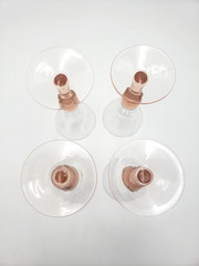 Elegant Vtg. Set of 4 MCM Hand Blown Glass Cordials Clear with Pink Stem & Base