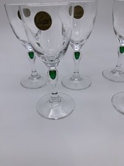 Set Of 6 Cristal d’ Argues France Venice Emerald Teardrop Crystal Sherry Glasses