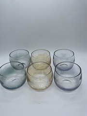 6 Vintage Roly Poly Multicolor Iridescent Glass Barware Cocktail Wine Drink