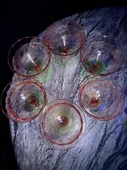 4 Antique Depression Uranium Watermelon Glasses Pink & Green Vintage Set Decor