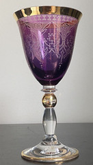 Interglass Italy Purple and Gold Goblet 6.75″ Tall