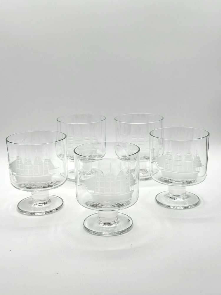 Toscany CLIPPER Sailing Ship Footed Tumbler Set of 5