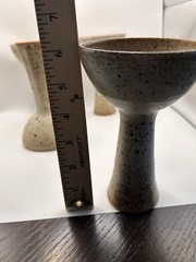 Studio Pottery Goblets Speckled Pedestal Cups Stoneware Signed Set 4 Hand-thrown