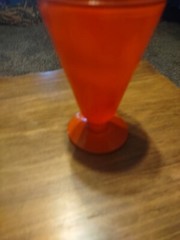 Anchor Hocking Fire King Rainbow Fired On Orange 5 1/4″ Footed Tumbler