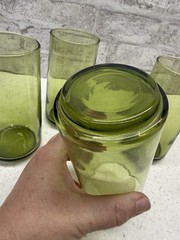MCM Anchor Hocking Finlandia 1970’s avocado green 6″ glass tumblers Mid Century