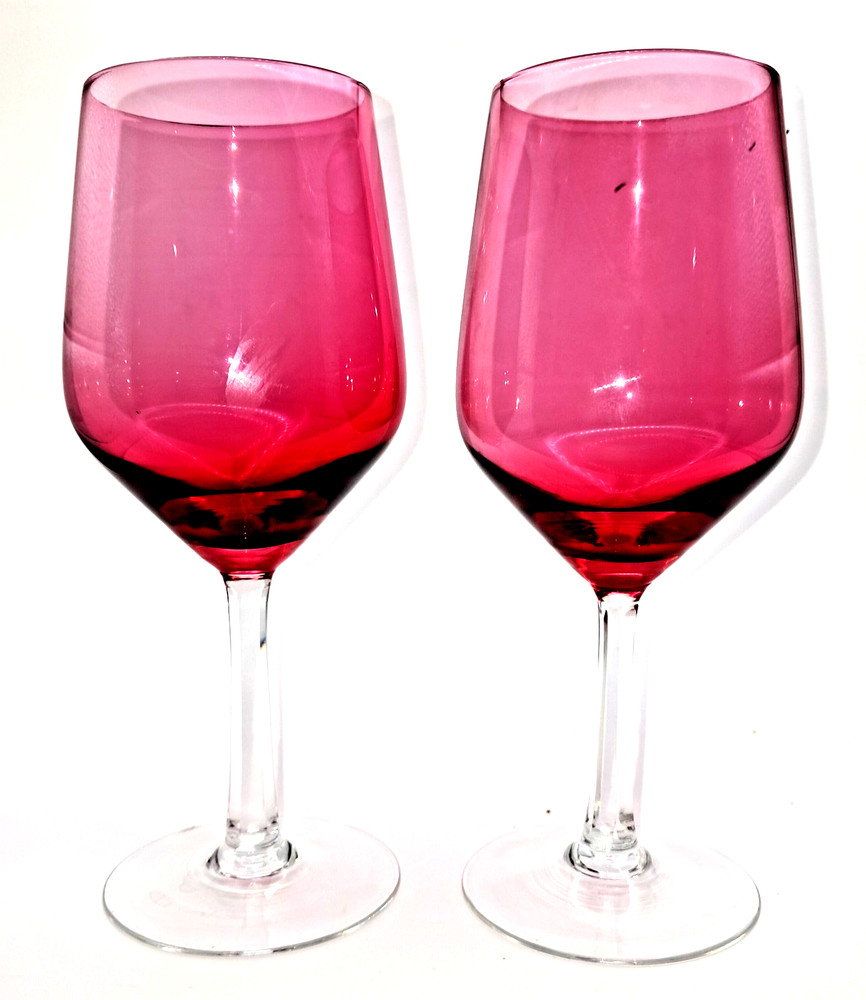 Vintage Pair of Gorham Crystal 7 1/4″ Francine Pink Clear Stemmed Water Goblets