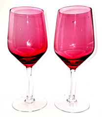 Vintage Pair of Gorham Crystal 7 1/4″ Francine Pink Clear Stemmed Water Goblets