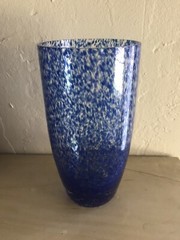 Blue Cascade Art Glass 16 Oz Drink Tumbler or Vase 6″ Beautiful! NEW COND
