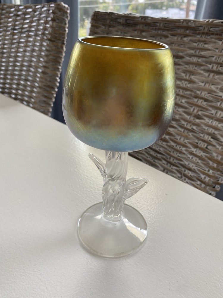 Antique Favrile Art Glass Goblet Iridescent Loetz Tiffany Style