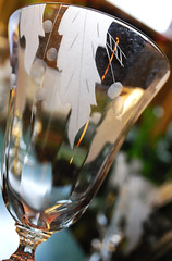 Vtg Set 7 HUNTINGTON OPTIC CRYSTAL Water Goblets FROSTED DRAPED LEAVES c1931