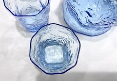 8 10 oz TUMBLER and 64 oz PITCHER Morgantown Gloria Blue Crinkle Glassware