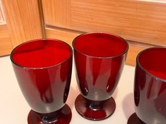 4 Anchor Hocking Royal Ruby Red Glass Footed Iced Tea Tumblers Set Vtg