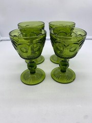 Lot Of 4 Vintage Bartlett Collins Green Wine Glasses Bullseye 4 5/8″ A71