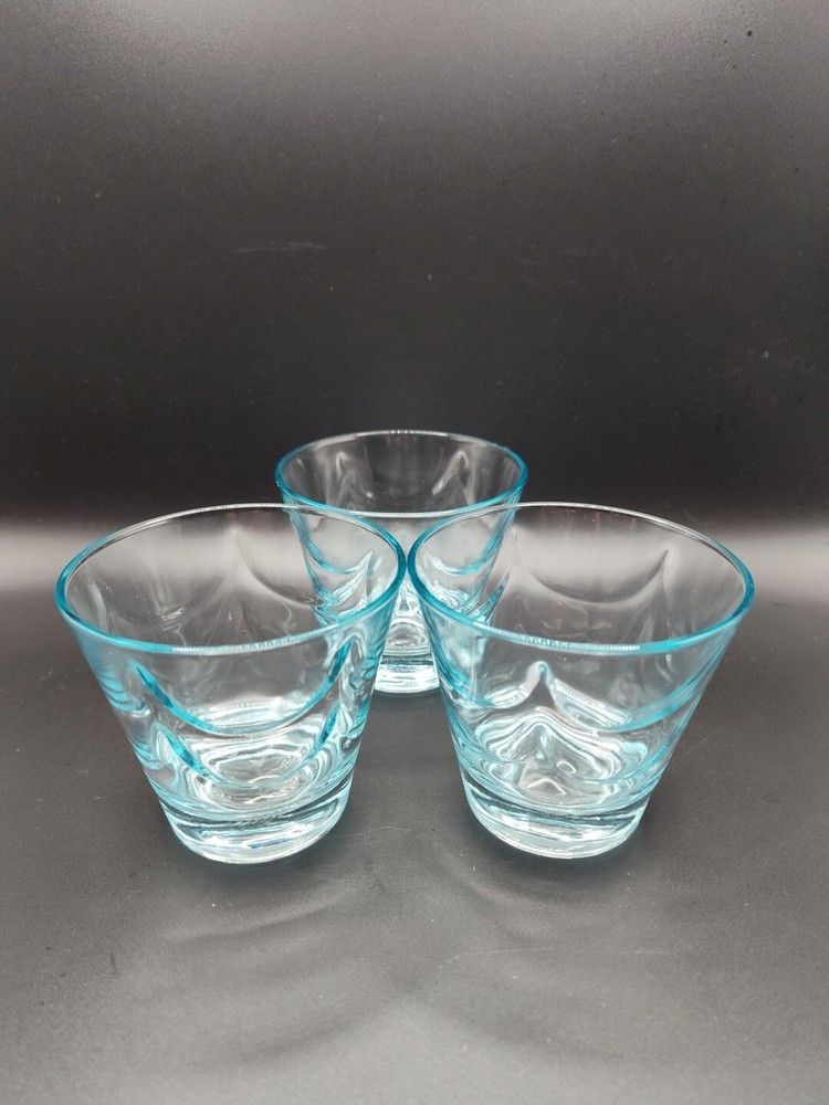 Jeannette Baby Blue On The Rocks ~Thin Waterfall Glass~ Glasses Set Of 3 VTG