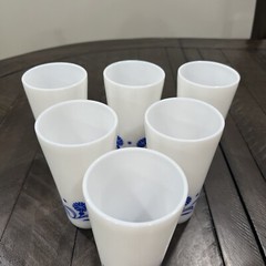 VINTAGE 6 Hazel Atlas Hazelware Blue Cornflower Daisy Milk Glass Tumbler Corning