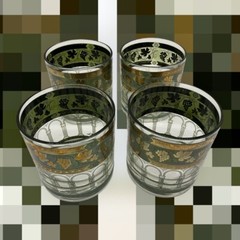 Vintage Cera ‘Golden Grapes’ Green Rocks Glasses 22-Karat Gold Old Fashioned MCM