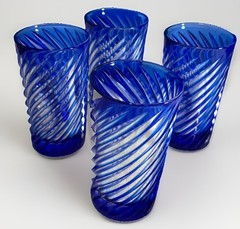 Set (4) Cristal D’Arques Valse Cobalt Blue Cut to Clear 4-1/2” Juice Glass.