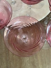 Steuben 6″ Cranberry Optic Swirl Twist Coupe Glass Frederick Carder Era pre 1940