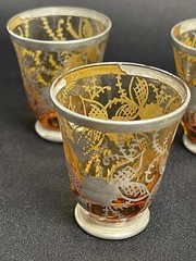 5 Amber and Silver Overlay Cordial Shot Glasses – Worn but Pretty