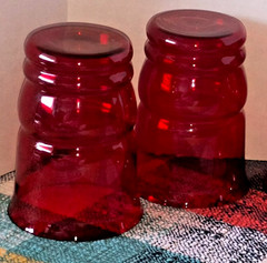 4 VTG ANCHOR HOCKING RUBY RED OLD FASHIONED TUMBLERS 4″ – 8oz
