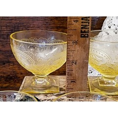 Vintage Yellow Depression Glass Floral Etched Sherbet & Tumbler Set 5pc