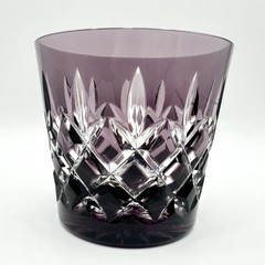 Ajka Purple Cut To Clear Crystal Whiskey Lowball Glass Bohemian Hungary