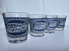 Vintage Set Of 4 Currier & Ives Old Fashioned 6oz Frosted Glasses