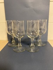 4 Vintage 6.5” Tall Wine Glasses Etched EagleGlassware Barware elegant E.C.