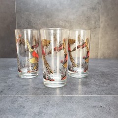 Vintage MCM Culver Gold and Red Textured Pheasants Set of 3 Highball Tumbler