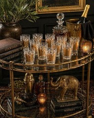 Vintage Gold White Birdcage Rocks Glasses Set 11 MCM Briard Style Barware